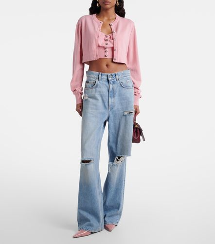 Top cropped in misto seta con cristalli - Dolce&Gabbana - Modalova