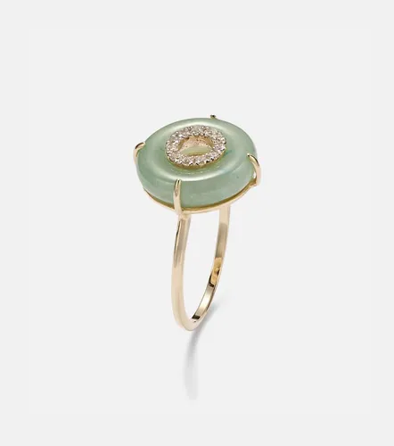 Kt gold ring with jade and diamonds - Mateo - Modalova