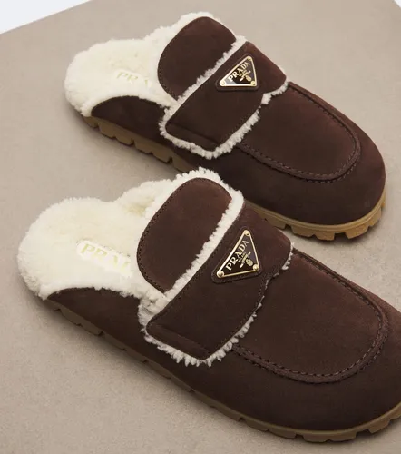 Prada Shearling-lined suede mules - Prada - Modalova