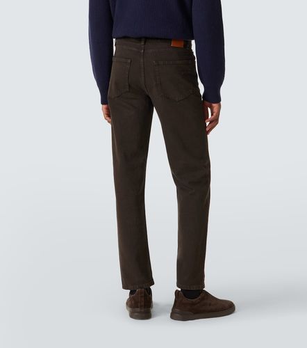 Pantalones rectos de algodón con piel - Zegna - Modalova