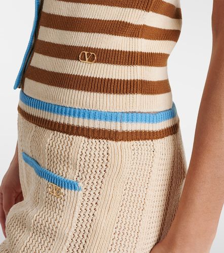 Cardigan in cotone a righe traforato - Valentino Garavani - Modalova