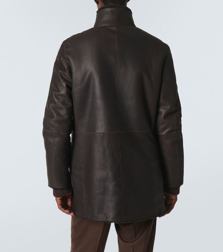 Reversible leather and shearling peacoat - Giorgio Armani - Modalova