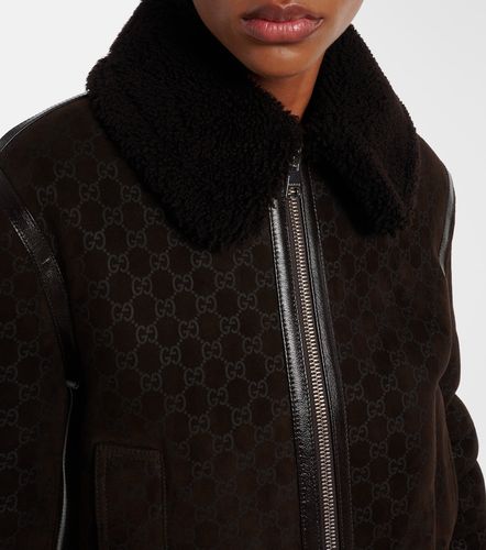 GG shearling-trimmed leather jacket - Gucci - Modalova