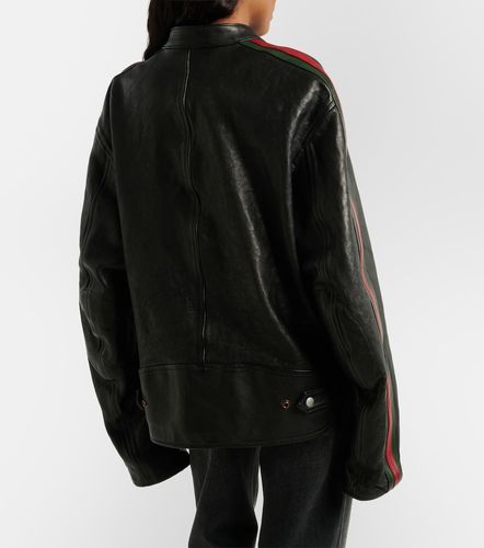 Web Stripe leather biker jacket - Gucci - Modalova