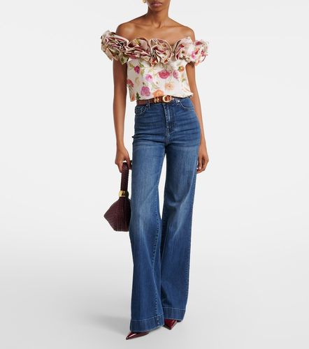 Top in misto cotone con scollo bardot e applicazioni floreali - Carolina Herrera - Modalova