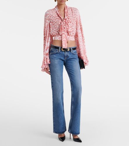 Leopard-print tie-neck jersey blouse - Roberto Cavalli - Modalova
