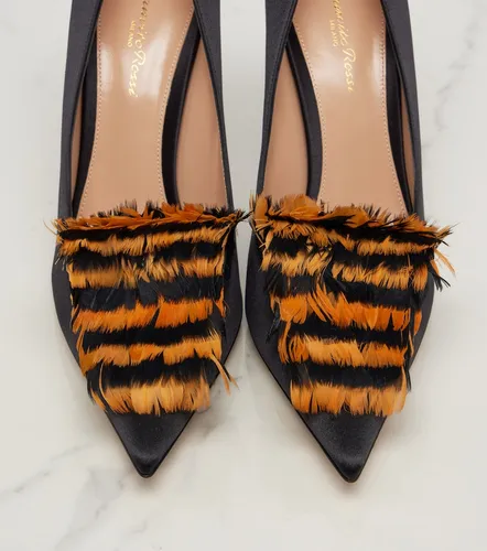 Feather-trimmed satin pumps - Gianvito Rossi - Modalova