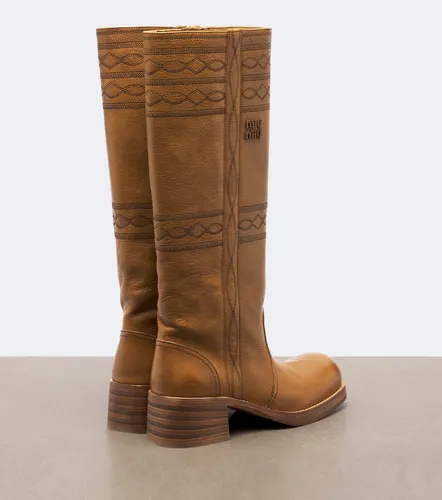 Botas altas de piel bordadas - Miu Miu - Modalova
