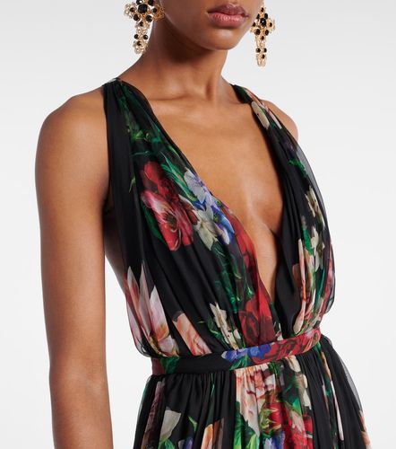 Abito lungo in chiffon di seta con stampa - Dolce&Gabbana - Modalova