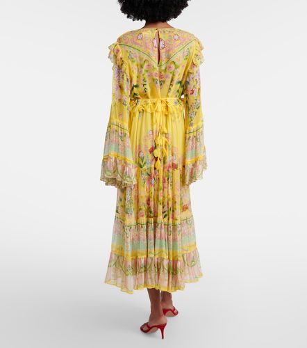 Abito midi in chiffon di seta con stampa e volant - Camilla - Modalova