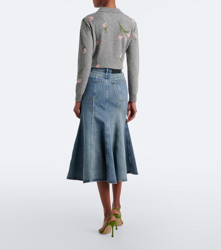 Falda midi de denim con aplique floral - Erdem - Modalova