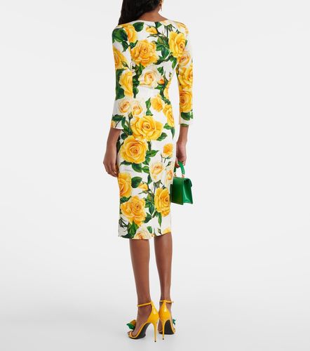 Abito midi in misto seta con stampa floreale - Dolce&Gabbana - Modalova