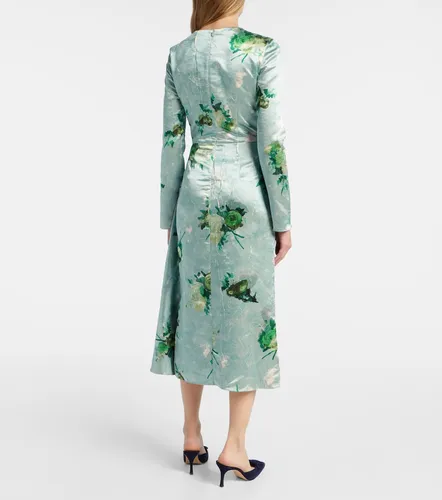 Draped floral satin midi dress - Erdem - Modalova