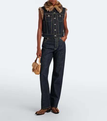 Fendi Shearling-trimmed denim vest - Fendi - Modalova