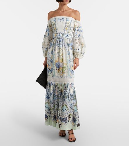 Abito lungo off-shoulder in lino e seta - Camilla - Modalova