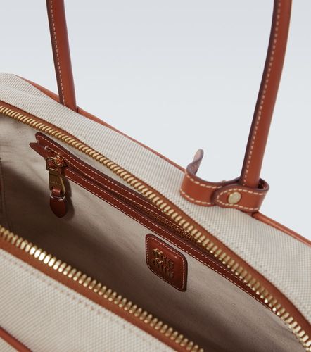 Logo leather-trimmed canvas tote bag - Miu Miu - Modalova