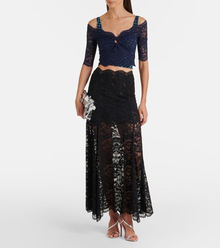 Top cropped Trompe l'œil in pizzo e velluto - Rabanne - Modalova