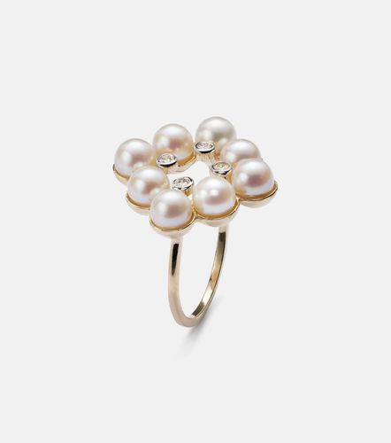 Anillo de oro de 14 ct con perlas y diamantes - Mateo - Modalova