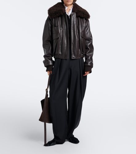 Shearling-trimmed leather blouson jacket - Lemaire - Modalova