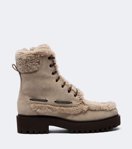 Stivaletti stringati in suede con shearling - Brunello Cucinelli - Modalova