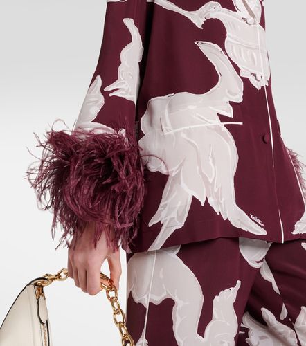 Blusa in seta con stampa e piume - Valentino Garavani - Modalova