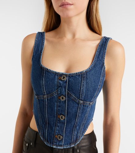 Top cropped in denim con strass - Self-Portrait - Modalova