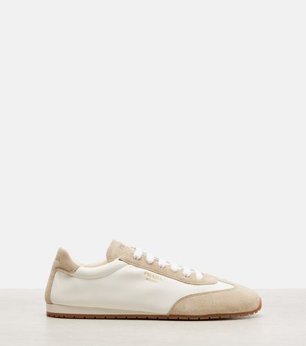 Suede-trimmed leather sneakers - Prada - Modalova