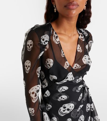 Vestido envolvente Skull de chifón de seda - McQueen - Modalova