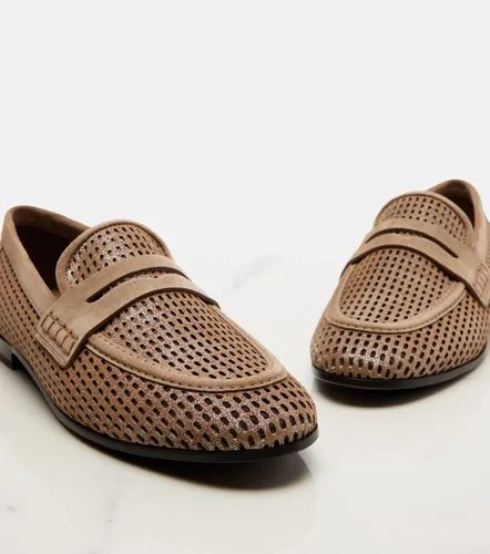 Mocasines de piel con ante perforado - Brunello Cucinelli - Modalova