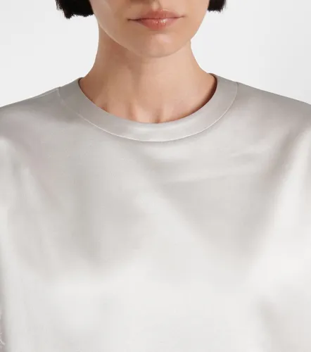 Feather-trimmed silk satin top - Valentino Garavani - Modalova