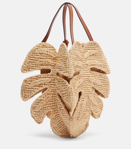 Palm leather-trimmed raffia top-handle bag - Staud - Modalova