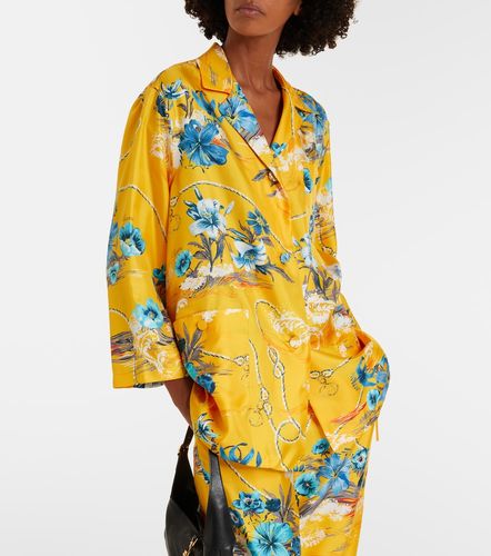 Camicia in twill di seta con stampa - Gucci - Modalova
