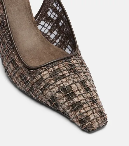 Beaded checked leather-trimmed slingback pumps - Brunello Cucinelli - Modalova