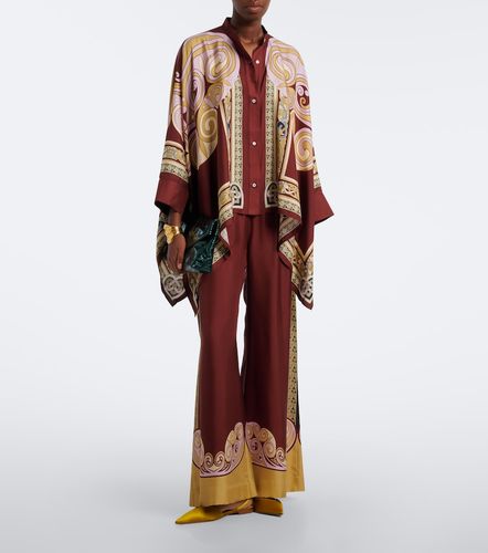 Pantalones palazzo de sarga de seda estampados - La DoubleJ - Modalova