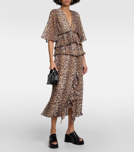 Leopard-print tiered georgette blouse - Ganni - Modalova