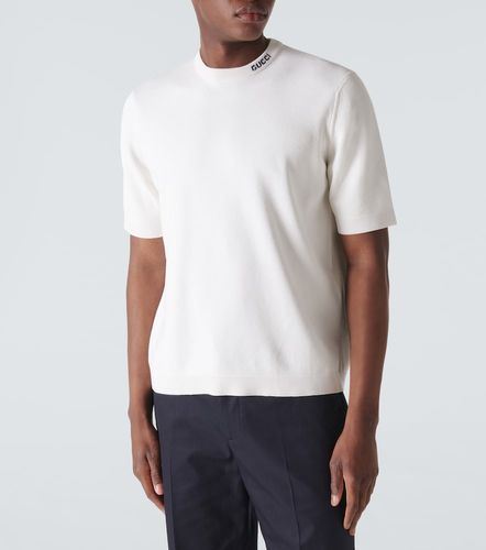 T-shirt in seta e cotone con logo - Gucci - Modalova