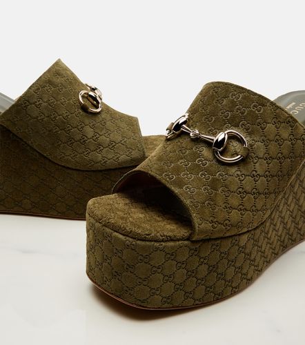 Gucci Horsebit GG suede wedge mules - Gucci - Modalova