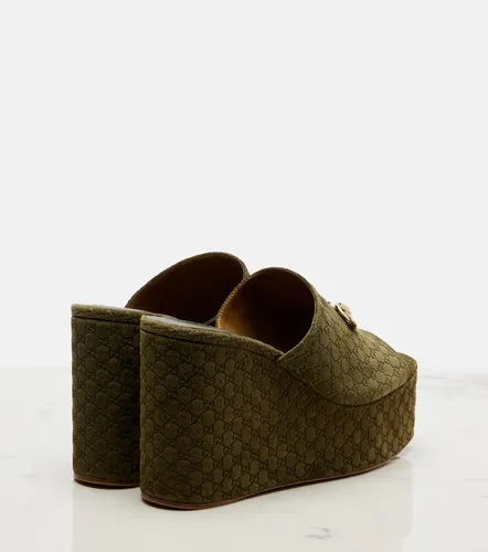 Gucci Horsebit GG suede wedge mules - Gucci - Modalova