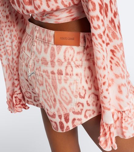 Leopard-print denim shorts - Roberto Cavalli - Modalova