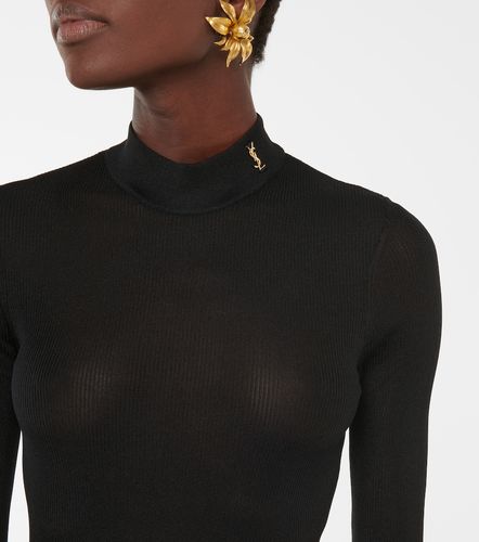 Monogram silk mockneck top - Saint Laurent - Modalova