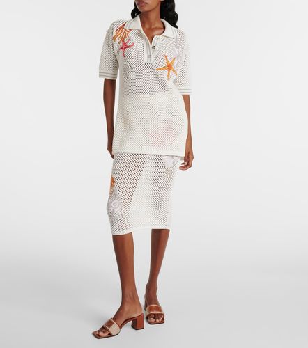 Polo in cotone crochet con ricamo - Versace - Modalova