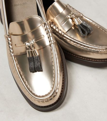 Metallic leather penny loafers - Brunello Cucinelli - Modalova