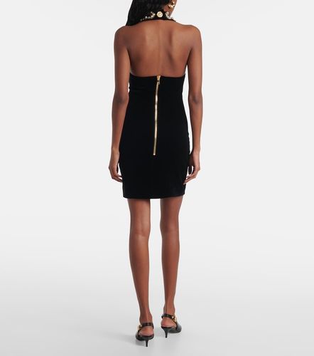 Vestido corto de terciopelo con perlas sintéticas - Balmain - Modalova
