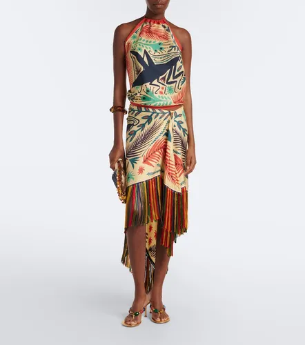 Falda midi asimétrica de seda estampada con flecos - Etro - Modalova