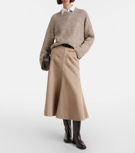 Gonna midi di jeans di cotone e lino - Brunello Cucinelli - Modalova