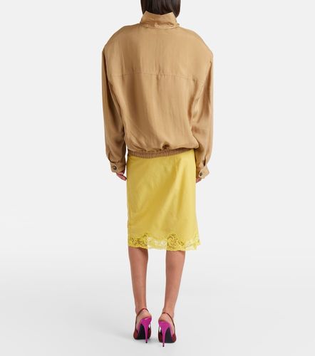 Falda midi de algodón y seda con encaje - Saint Laurent - Modalova