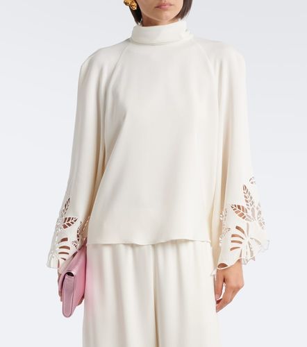 Embroidered silk-blend georgette blouse - Oscar de la Renta - Modalova