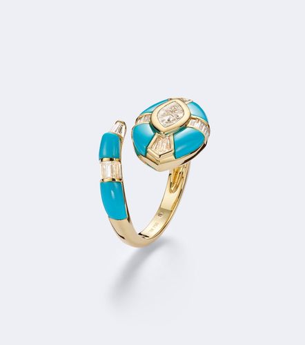 Anello per mignolo Riviera in 18kt con diamanti e turchesi - Shay Jewelry - Modalova