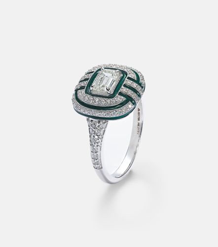 Anillo Art Deco de oro blanco de 18 ct con diamantes y esmalte - Kamyen - Modalova