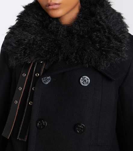 Layered leather-trimmed wool coat - Sacai - Modalova